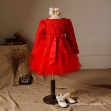 Filles robes de soirée robe en coton pour l'hiver broderie chinese nouvel an célébration fête robes de vêtements rouges dansant